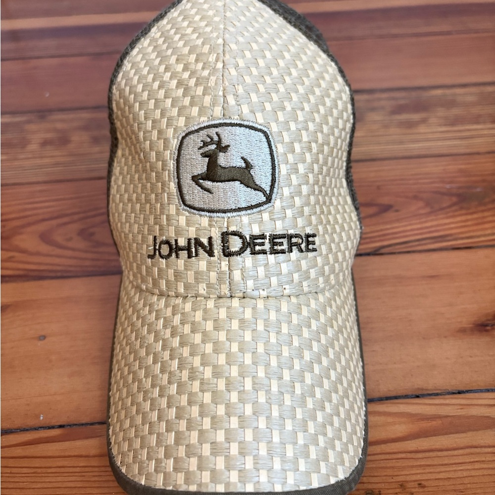 John Deere Tan and Brown Woven Straw-Like Hat